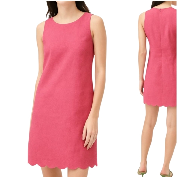 NEW WITH Lining DEFECT J.Crew 6 Scalloped Linen Bl. Shift Dress Coral Pink BY486 - Picture 1 of 9